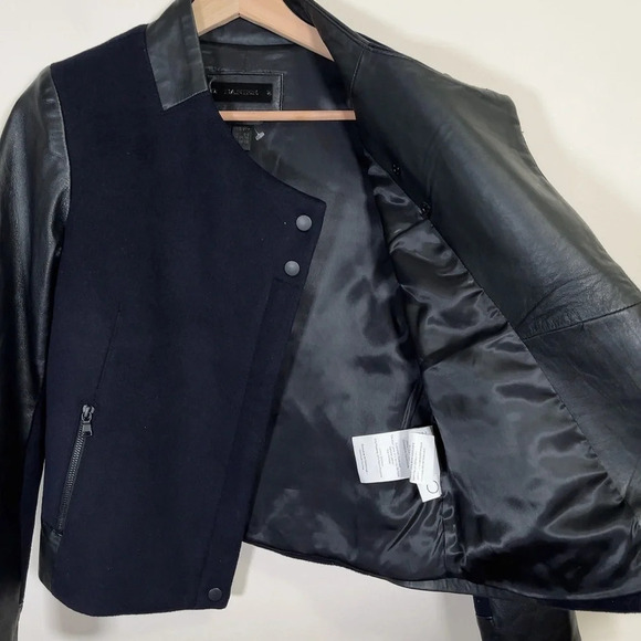 DANIER  | WOOL COAT CONTRAST LEATHER SLEEVES - Picture 12 of 15